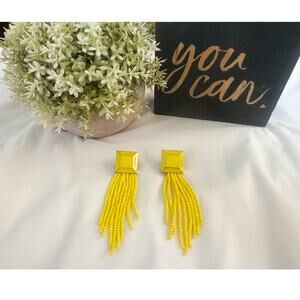SUGARFIX Yellow Beaded Tassel Earrings Statement Fringe Dangle Earrings
